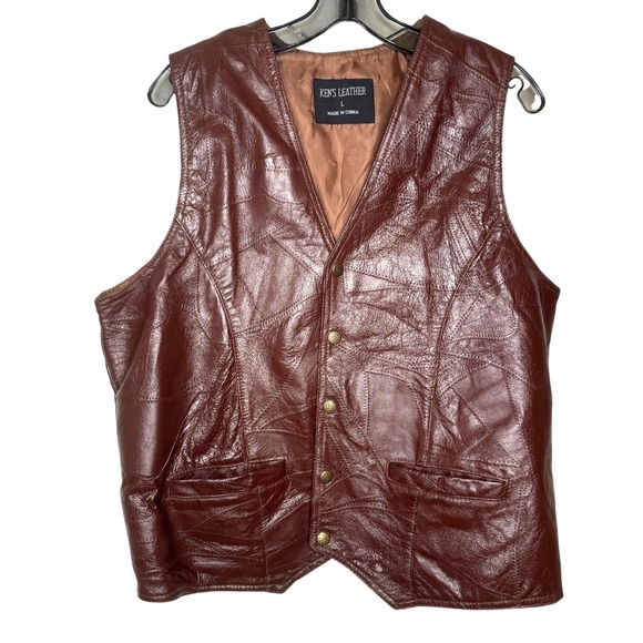 Ken’s Leather Other - Kens Leather Patchwork Pigskin Vest Mens Large Brown Vintage Western Cowboy Bike